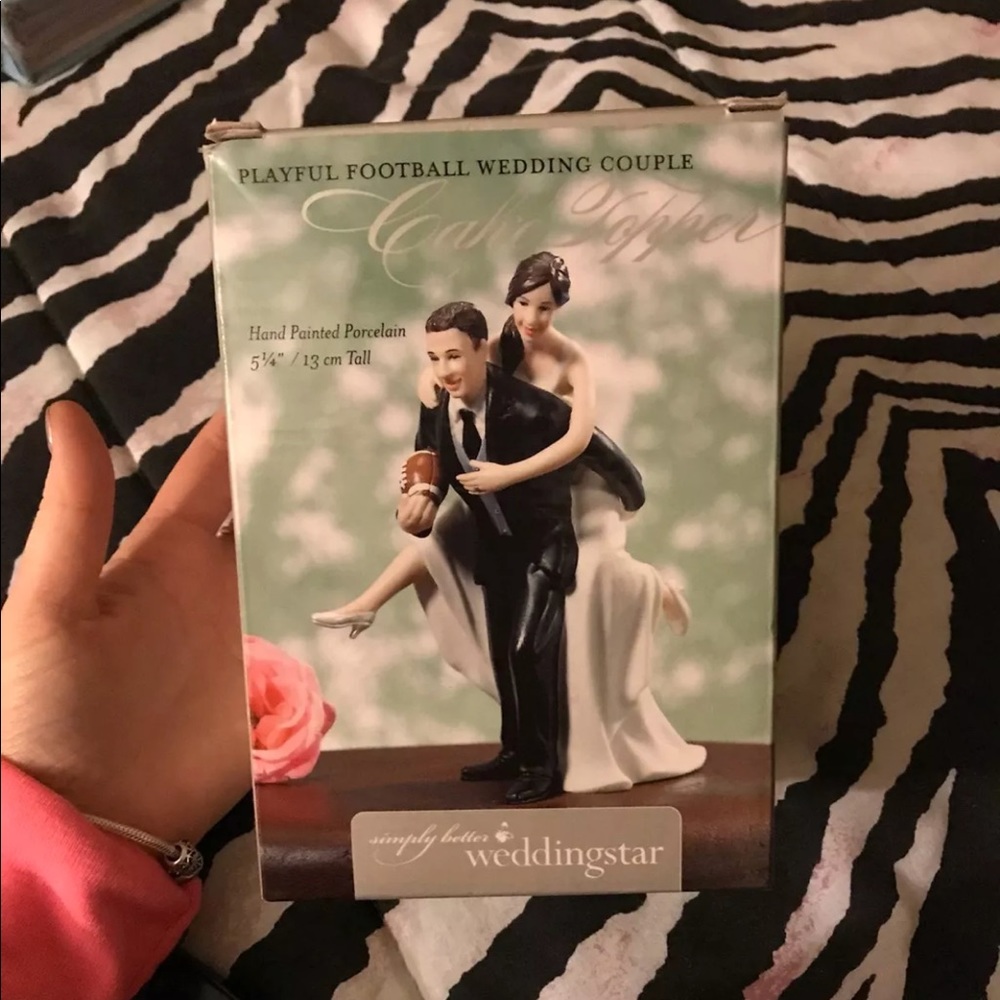 Playful Football Wedding Couple Topper